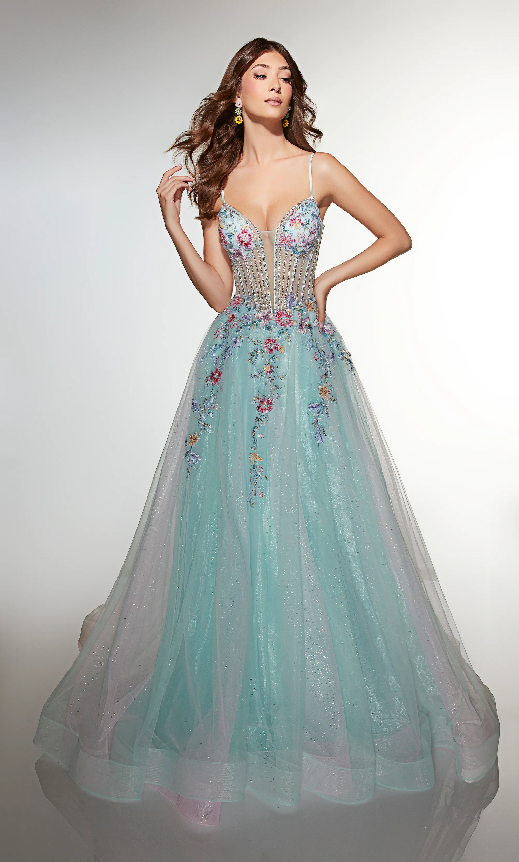 ALYCE Paris 62068 Alyce Long Plunging Neckline 80s Inspired Ballgown Dress - Image 8
