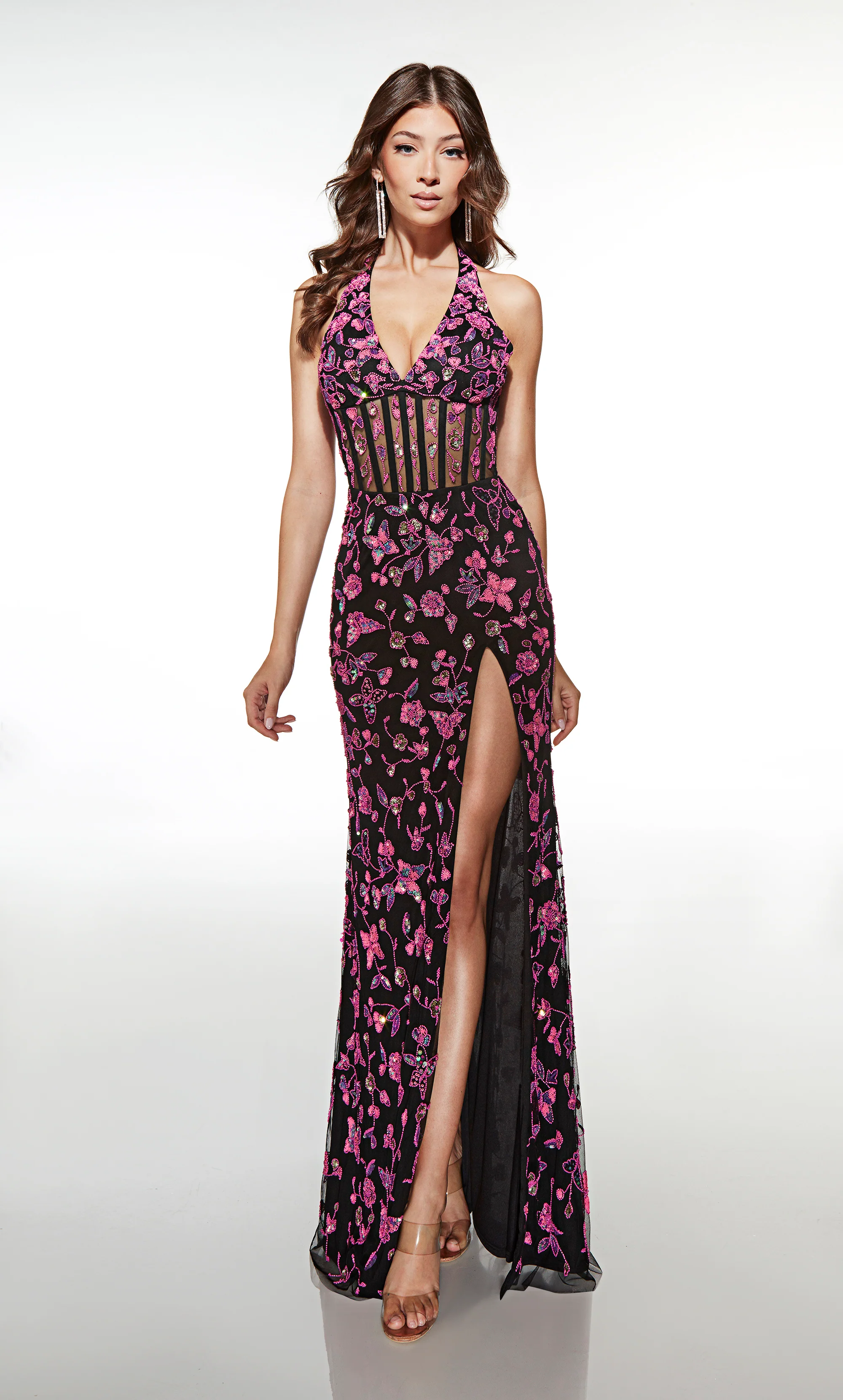 ALYCE Paris 62116 Alyce Long Halter Neckline 80s Inspired Straight Dress - Image 3