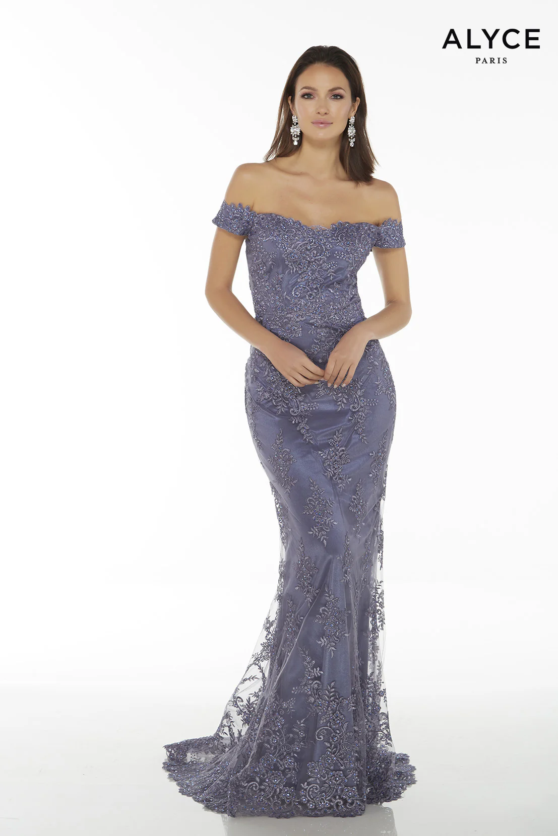 ALYCE Paris 27249 Special Occasion Off The Shoulder Neckline Train Straight Dress - Image 3