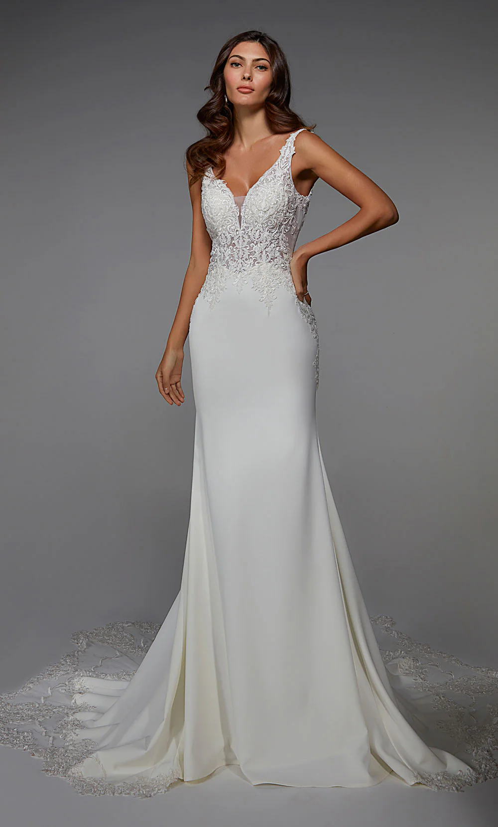 ALYCE Paris 7027 Bridal Plunging Neckline Train Mermaid Dress - Image 4